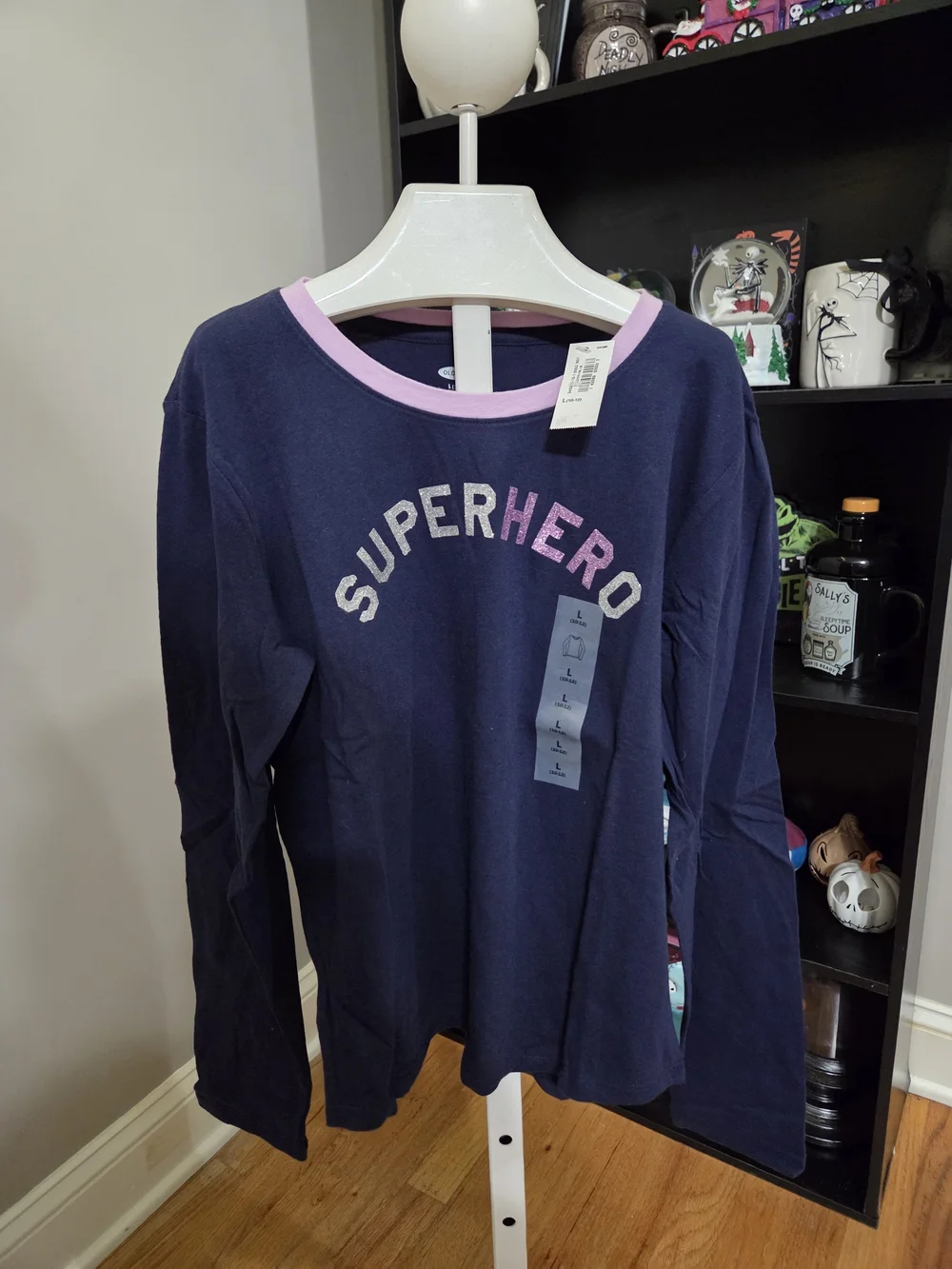 Old Navy Navy Long-Sleeve 'SUPERHERO' Tee with Pink Trim